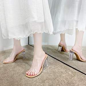 <span class=keywords><strong>Sandalias</strong></span> de Tacón Alto con Tira Ancha Transparente, Punta Abierta Redonda, Estilo Slingback, Tallas Grandes 35-45, Tacón Transparente para Vestidos de <span class=keywords><strong>Fiesta</strong></span> - Product Image 2