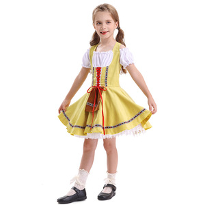 Vestido Dirndl Amarillo para Niñas, Estilo Oktoberfest, Corte en A, Chifón Lavable, Disfraz para Festivales - Product Image 5