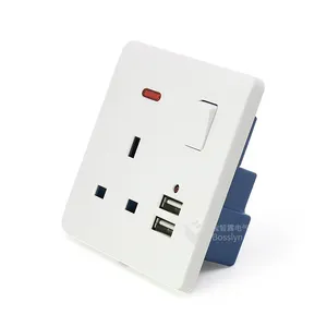 BS1363 HongKong/UK/British 3 Pin Wall Socket Outlet And Double USB Plug With 1 Gang Electric Wall Switch USB Power Socket