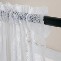 Cortina de renda tecido marfim, tela transparente de chiffon com ondulação lateral para casamento