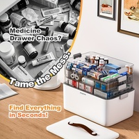 Boîte de rangement médicale rectangulaire en plastique PP grande capacité avec poignée amovible et couvercle, 4 compartiments pour la maison et le bureau
