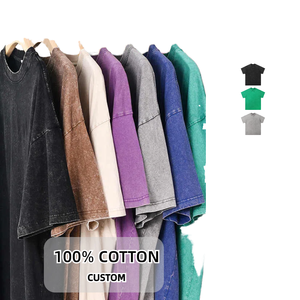 Camiseta de Manga Corta 100% Algodón, Casual, Lavado Ácido, Transpirable, Antiarrugas, Antiretráctil, con Logotipo Personalizado, Estilo Vintage, Tejido de Punto, Talla Grande - Product Image 3