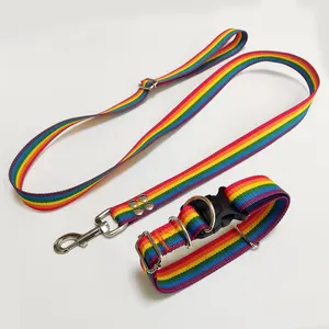 Personal isierte Regenbogen Farbe benutzer definierte Polyester verstellbare Haustier Halsband und Leinen Set für Katzen Hunde