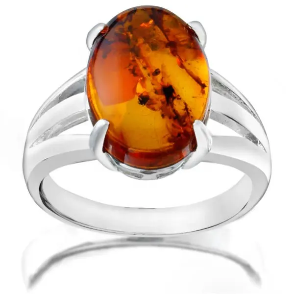 Customized 925 silver fashion jewelry stone amber ring