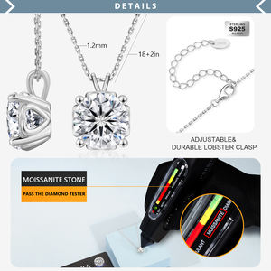 1-4ct moissanite מעבדה-תליון יהלום זהב לבן 14k מצופה 925 זהב לבן מצופה כסף סטרלינג שרשרת נשים - Product Image 2