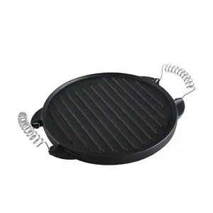 Wholesale pre-seasoned cast iron round griddle with double steel handles cheap price