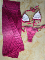 Stok cincin cetak rincian Wanita 3 potong pakaian renang segitiga atas Bikini Brasil dan rok tipis Set penutup pantai Ups S-XL