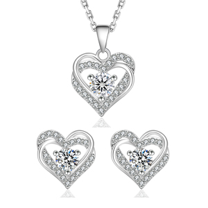 Juego de Joyería de Lujo con Moissanita, Aretes con Diamantes de Laboratorio VVS en Forma de Corazón, Chapado en Oro de 14K, Plata 925, Collar con Colgante, Regalo para Mujer - Product Image 1