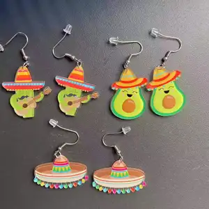 Colorful Acrylic Fiesta Chill Dangle Earrings For Women Cinco De Mayo Jewelry Gifts Cotton Material For Festival Accessories