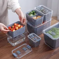 SHIMOYAMA duradera gran Grey de drenaje cesta alimentos vegetales de almacenamiento de cajas de plástico cestas de almacenamiento con tapas