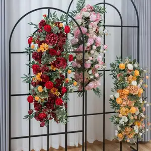 Nouvelle rangée de roses pivoines de style européen, arrangement de mariage, rangée de fleurs, arrière-plan, affichage mural, fenêtre, décoration de table, bande de fleurs