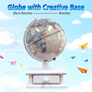 Globe terrestre vintage de 20 cm avec tiroir de rangement, base en bois massif, support métallique, carte du monde HD en papier, décoration éducative, cadeau de bureau - Product Image 4