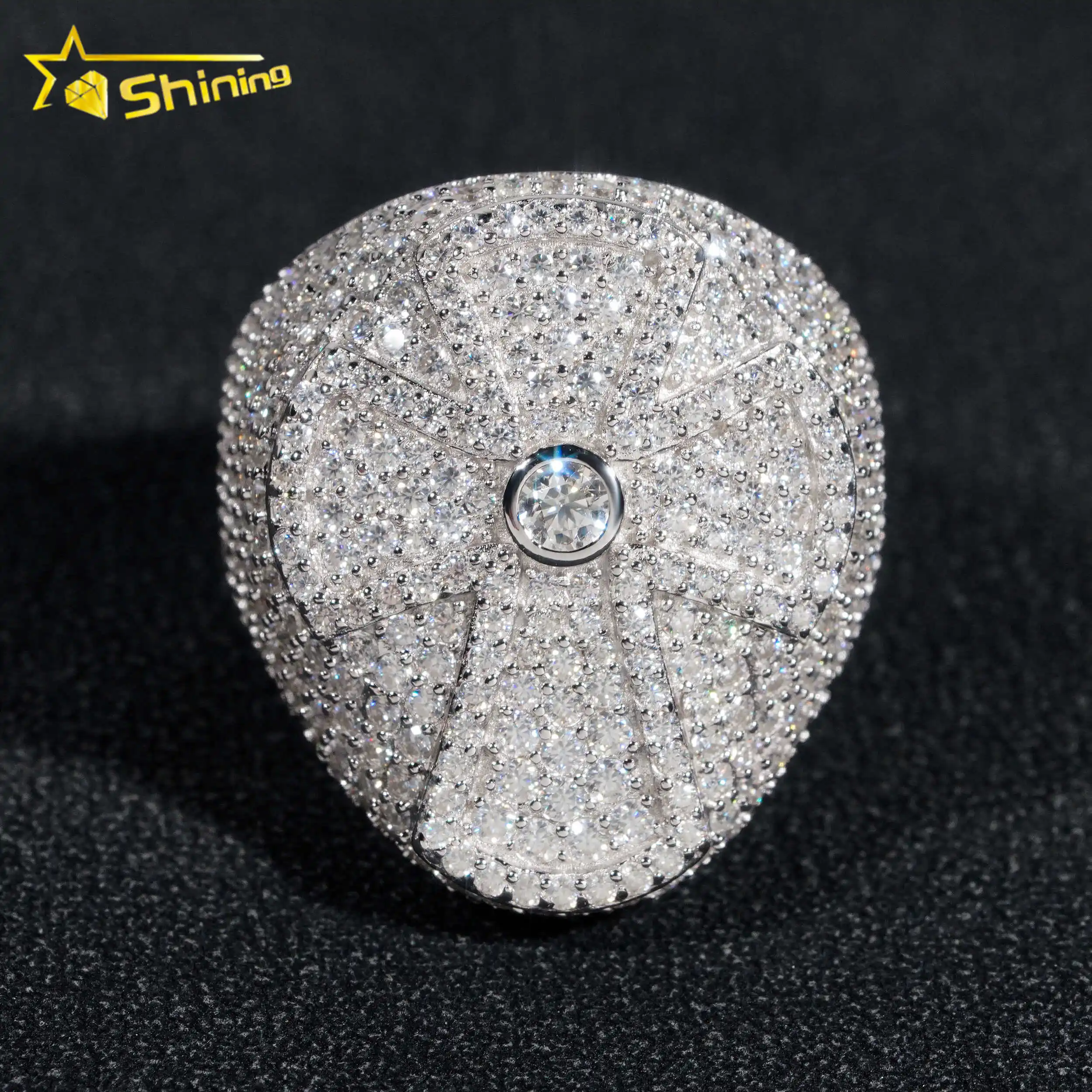 Nouveaux anneaux croisés S925 Moissanite conception glacée plaqué or Hip Hop bijoux pour hommes prêts à expédier
