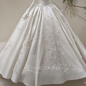 Robe de mariée vintage LY98 à col bateau, fleurs 3D, satin ivoire, robe de bal pour femmes - Product Image 5