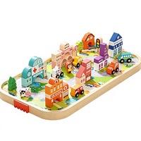 Ensemble de construction de train en bois avec valise, voitures et bâtiments pour scènes de ville, jeu d'imitation pour tout-petits et enfants, certifié CE CPC, vente en gros, OEM, personnalisable