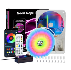 Bande lumineuse LED en silicone RGBIC à activation sonore Bluetooth, effet néon, éclairage d'ambiance séquentiel, 30 mètres, en stock - Product Image 1