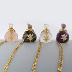 G1943N драгоценные камни оптом из Китая CZ выложенные золотые бутылки подвески ожерелье с эфирным маслом