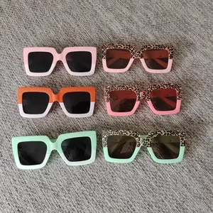 Übergroße Kinder Sonnenbrille Kunststoff Vintage quadratischen Rahmen Leopard Sonnenbrille für Jungen und Mädchen Benutzer definiertes Logo