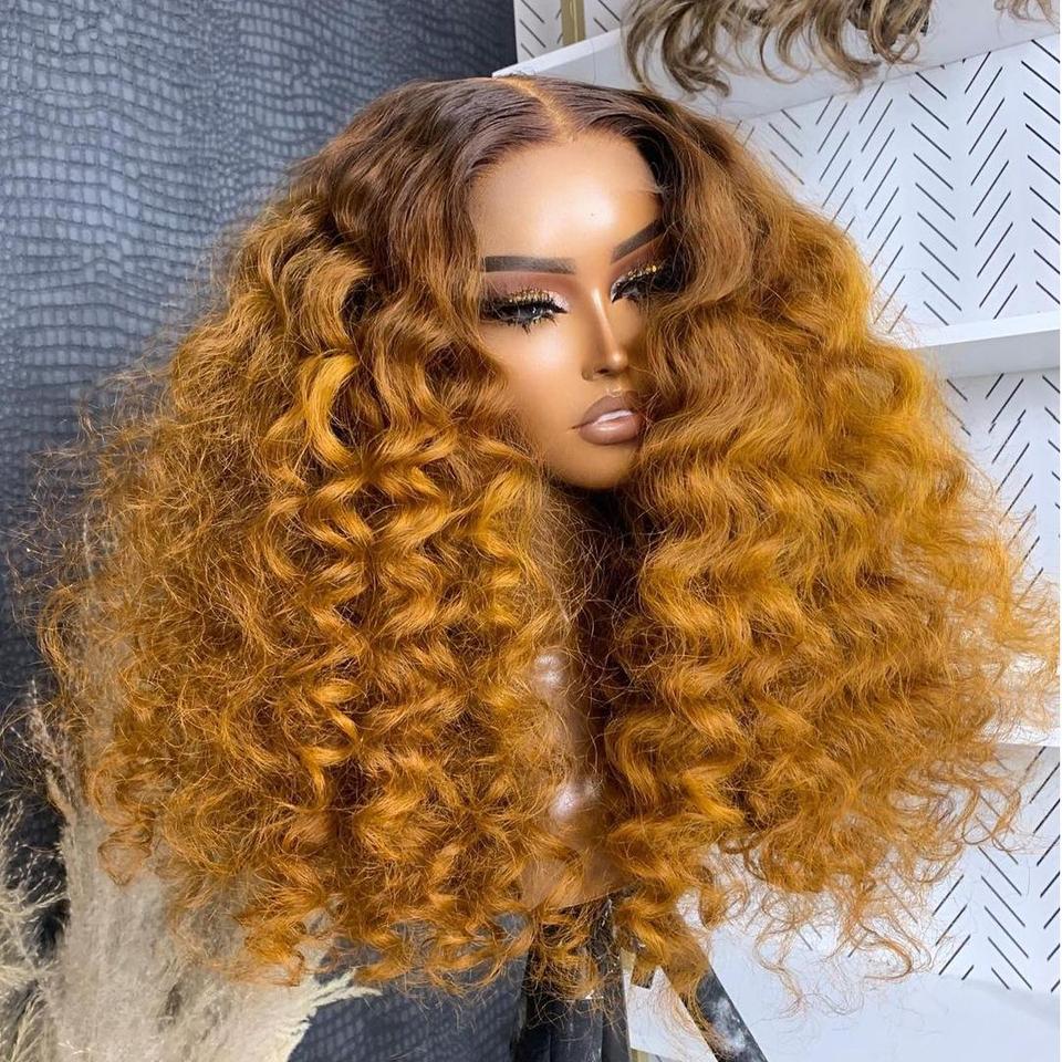 Ombre Ginger Yellow 13x6 Hd Deep Wave Natural Black Loose Curly 13x4 Lace Frontal Wigs For Women Deep Curly Wave Human Hair Wigs