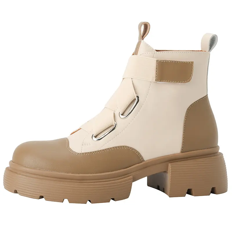 Bottes Martin d'hiver en cuir PU blanc et noir pour femmes, tendance, fournisseur d'usine