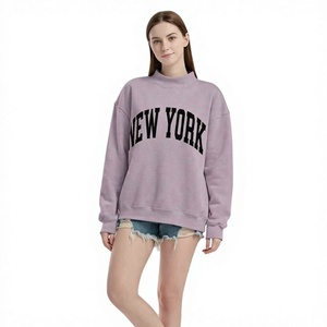 Sweat-shirt surdimensionné en molleton uni à col montant pour femme, avec épaules tombantes style New York, manches longues, en coton respirant, collection automne - Product Image 1