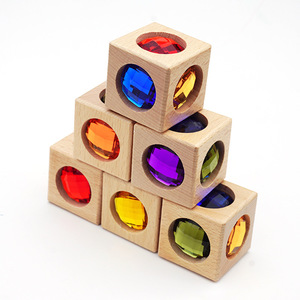 Mixed Colors 6-Sided Acrylic Gemstone <b>Wooden</b> Building <b>Blocks</b> Rainbow Building <b>Blocks</b>, Diamond <b>Wooden</b> <b>Block</b>, WOOD CUBE - Product Image 2
