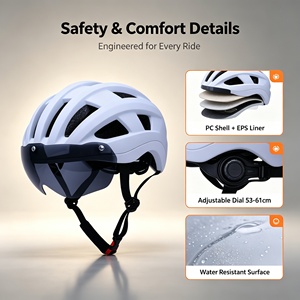 Casque de vélo magnétique intégré avec lunettes résistantes à l'eau pour hommes et femmes, cyclistes de route et de montagne, avec feux d'avertissement clignotants - Product Image 4