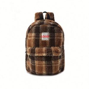 Winter Wool Fur Sherpa Leopard Print Casual Sports <b>Backpack</b> for Teenager <b>Backpack</b> Student Plush Fleece <b>Backpack</b> School Bag - Product Image 4
