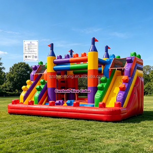 Château gonflable commercial d'extérieur pour enfants et tout-petits, avec piscine à balles intégrée et double toboggan - Product Image 1