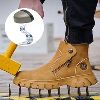 Botas de Trabajo con Puntera de Acero, Cierre Lateral, Antideslizantes, Anti-Impactos, Anti-Pinchazos, Impermeables, para Construcción Industrial