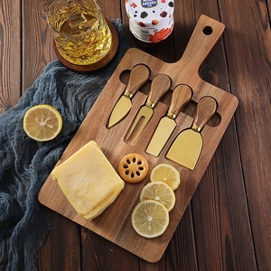 New Style Kitchen Gadgets Multi-Functional 4 Piece Wood Handle Gold Stainless Steel <b>Cheese</b> Knife <b>Set</b> with Wood Cheeseboard - Product Image 3
