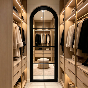 Porte battante intérieure minimaliste cintrée, cadre en acier sur mesure avec verre personnalisé, style personnalisé pour la <span class=keywords><strong>rénovation</strong></span> intérieure - Product Image 1