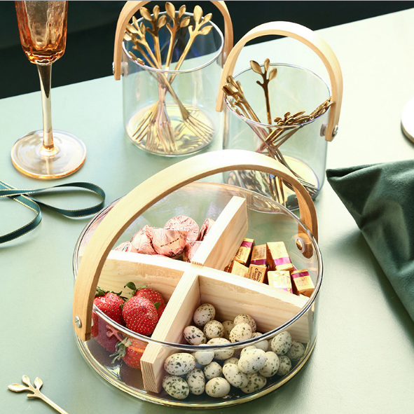 Style européen en verre irisé collation plateau de fruits boîte à bonbons panier portable maison d'accueil assiette de fruits