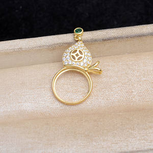 Accessoires DIY : Pendentif en argent 925 et zircon pour la création de bagues, motif Sac Porte-Bonheur Hulu, plateau vide - Product Image 2