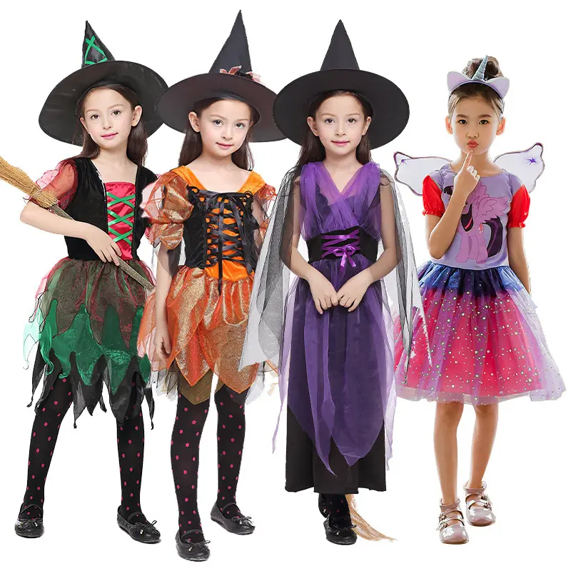 Children girl costume colorful lovely witch cosplay costume anime wholesale halloween costume