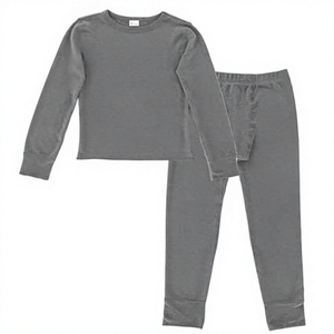 <b>Men</b> Solid Gray Long Sleeve <b>Thermal</b> Underwear Set Crew Neck Knitted Cotton Winter Warm Pants Suit 2 Piece - Product Image 3