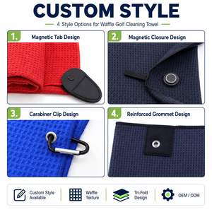 Toalla de Golf Plegable Triple con Logotipo Personalizado al por Mayor, Tejido Waffle, con Mosquetón, Toalla de Microfibra para Limpieza de Palos, Regalo Promocional - Product Image 4