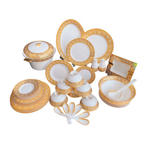 Service de table de luxe nordique doré, vaisselle en porcelaine fine européenne, coffret cadeau, vente chaude, ensemble marron de 58 pièces pour 6 personnes - Product Image 6