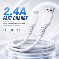 Câble Micro USB Durable 2.4A à Charge Rapide, Cordon en PVC Blanc Compatible Android, Kindle, Enceintes et Batteries Externes
