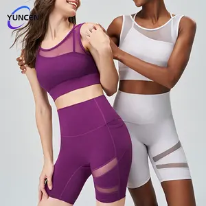 2024 donna tuta Fitness Yoga ad alto impatto Sport Set 2 pezzi Activewear vita alta sollevamento culo pantaloncini da motociclista e reggiseno Yoga