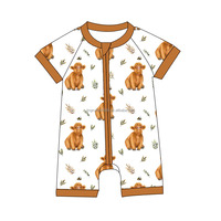 Pelele de Bambú Personalizado para Bebés, Estilo Occidental, Estampado de Ganado, Manga Corta, con Cierre para Niñas
