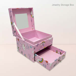 Boîte à bijoux YIYU Unicorn, boîte de rangement avec miroir, design arc-en-ciel, papier écologique, cadeau pour filles <span class=keywords><strong>et</strong></span> femmes - Product Image 1