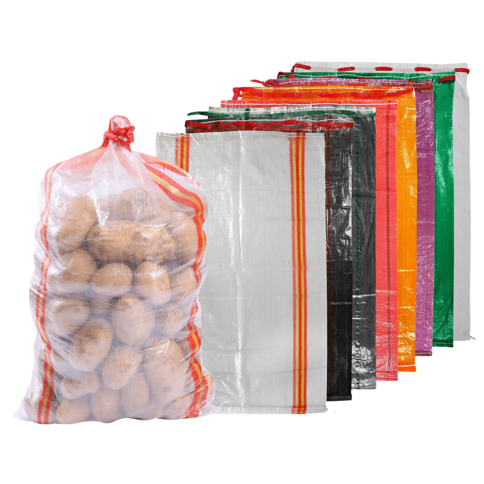 Agricultura PP Tecido Transparente saco branco Saco para cebola batata arroz de frutas vegetais Embalagem para o mercado russo