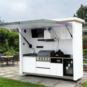 상업용 등급 스테인리스 스틸 야외 주방 아일랜드, 바베큐 그릴, 싱크대 및 냉장고 포함, 호텔 정원 레스토랑용 - Product Image 2