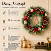 Guirlande de Noël artificielle en pin givré avec boules rouges, pommes de pin, baies rouges et breloque en bois pour porte d'entrée, cheminée et décoration murale de Noël