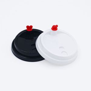 Couvre-tasse à thé au lait jetable 90 mm, couvercle épais en plastique PP, écologique, personnalisable avec cœur rouge - Product Image 3