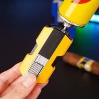 Vente en gros Briquet torche gonflable personnalisé Allume-cigare à double jet avec couteau à cigares/gaz butane rechargeable