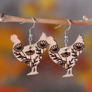 Boucles d'oreilles en alliage Trendy Géométrique Double Face Fleur Poule Pendentif pour Femmes UIONEN 932 - Product Image 2