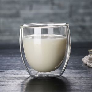 Tasse en verre borosilicate Pearl Cotton, simple, à double paroi, en forme d'œuf, isolée thermiquement, pour thé au lait et boissons, pour la maison - Product Image 4