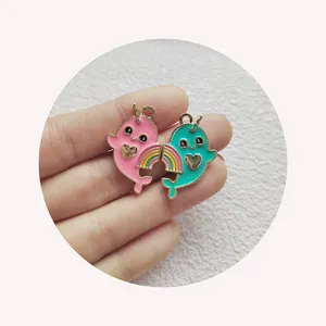 100Pairs (200Pcs) Best Friends Enamel Love Heart Charms Rainbow Unicorn Pendants For Diy Jewelry Making Friendship Accessories